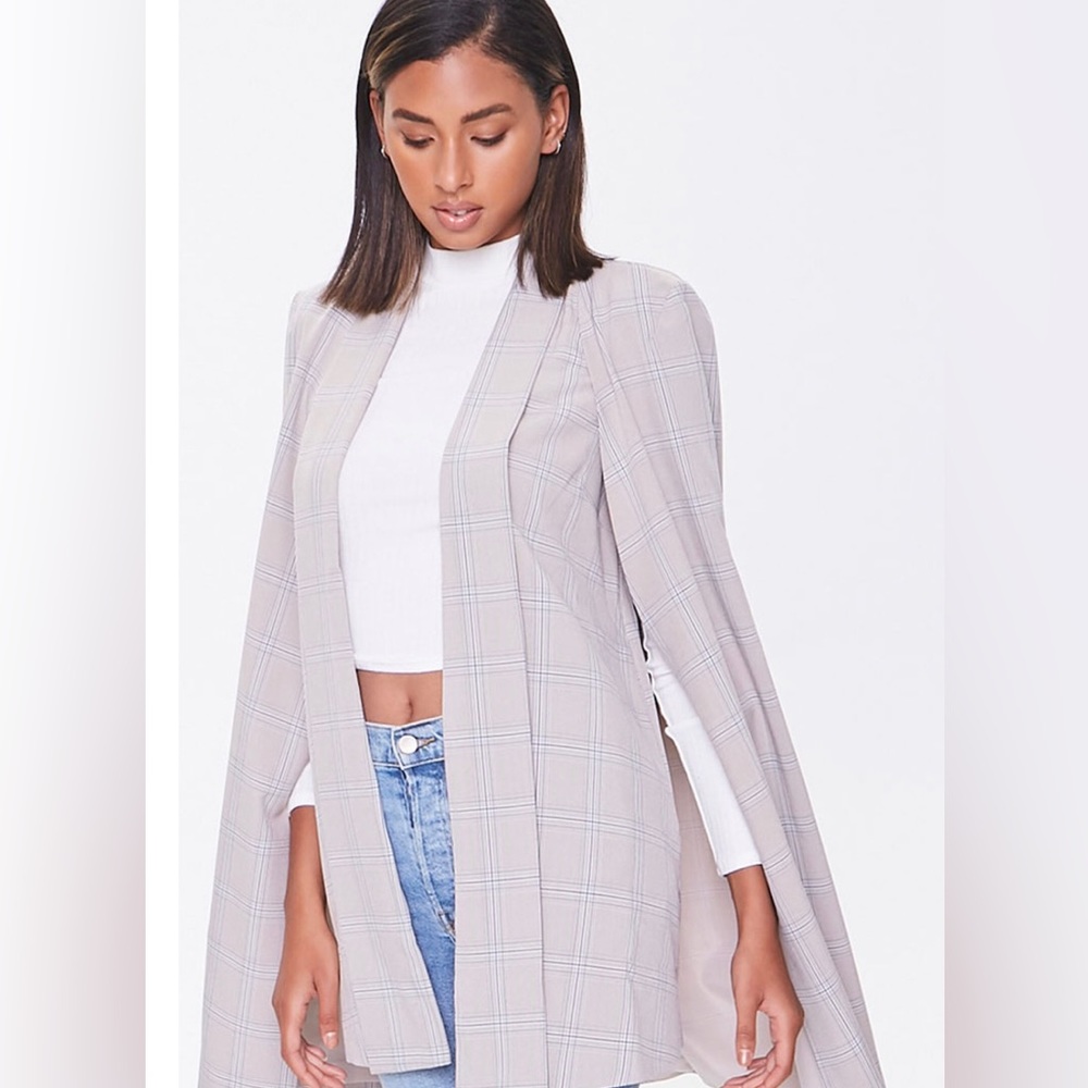 F21 Plaid Cape Blazer
